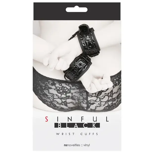 Restraints NS Novelties Sinful Vinyl Wrist Cuffs Black Restraints NS Novelties Sinful Vinyl Wrist Cuffs Black