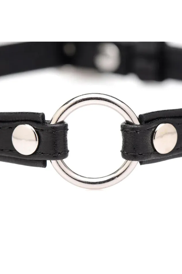 Couples XR Brands XR Brands Master Series Sex Pet Slim Black Leather Collar with ORing