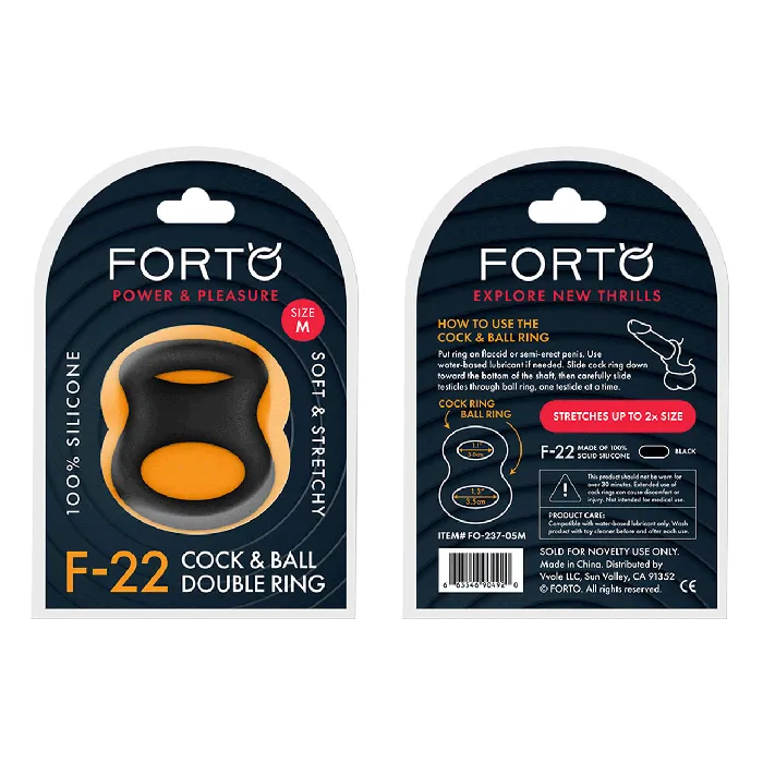 FORTO FORTO F22 Double Liquid Silicone D Ring Medium Black Female Sex Toys