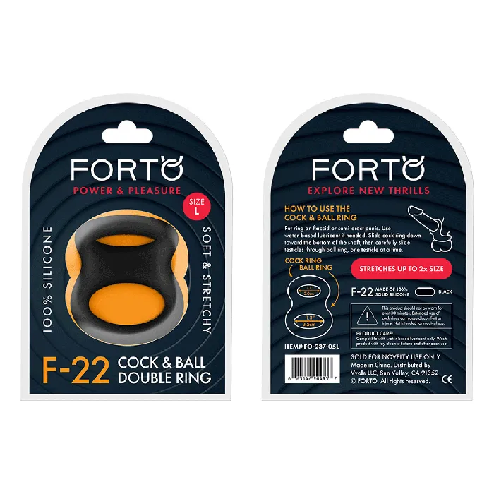FORTO FORTO F22 Double Liquid Silicone D Ring Medium Black Female Sex Toys