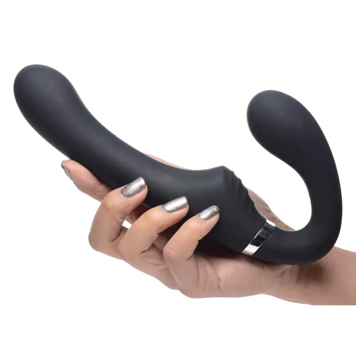 10X Mighty Rider Vibrating Strapless Strapon Black Strap U Female Sex Toys