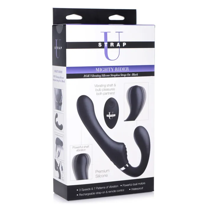 10X Mighty Rider Vibrating Strapless Strapon Black Strap U Female Sex Toys