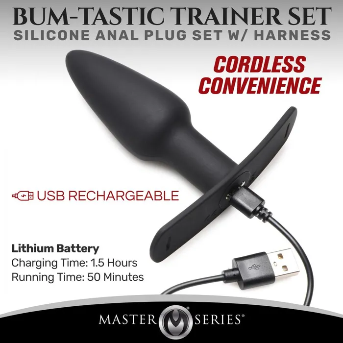 Male Sex Toys Master Series BumTastic 28X Silicone Anal Plug w Harness Remote Control