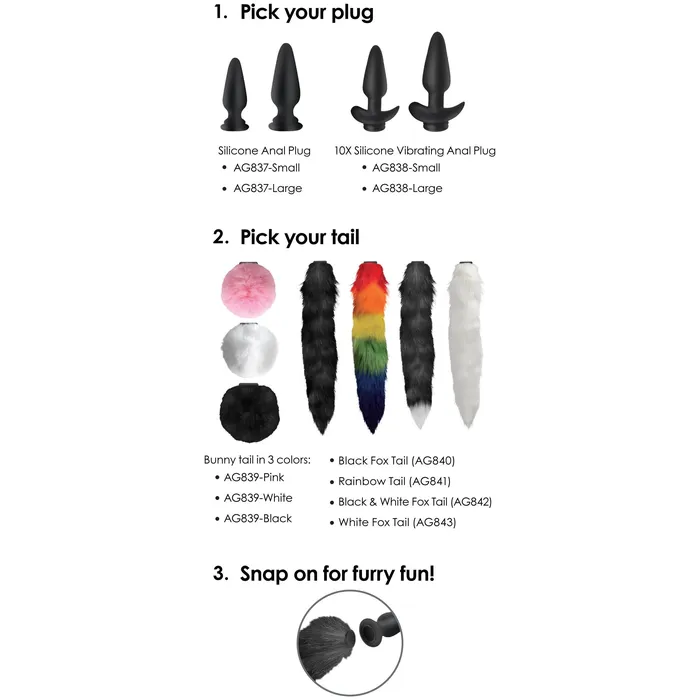 SnapOn Interchangeable Small Silicone Anal Plug Tailz Male Sex Toys