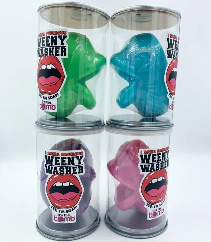 Vibrators Its the Bomb Weenie Washer Purple Mouth Gag Gift in a Gift Can
