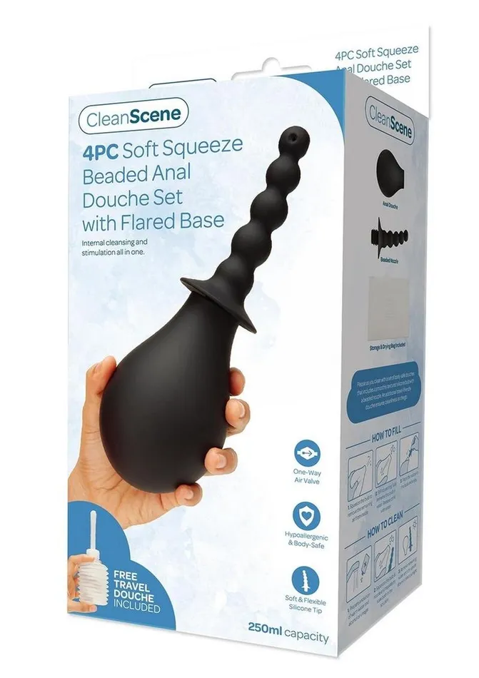 CleanScene Anal Cleanscene Soft Squeeze Beaded Anal Douche Set with Flared Base