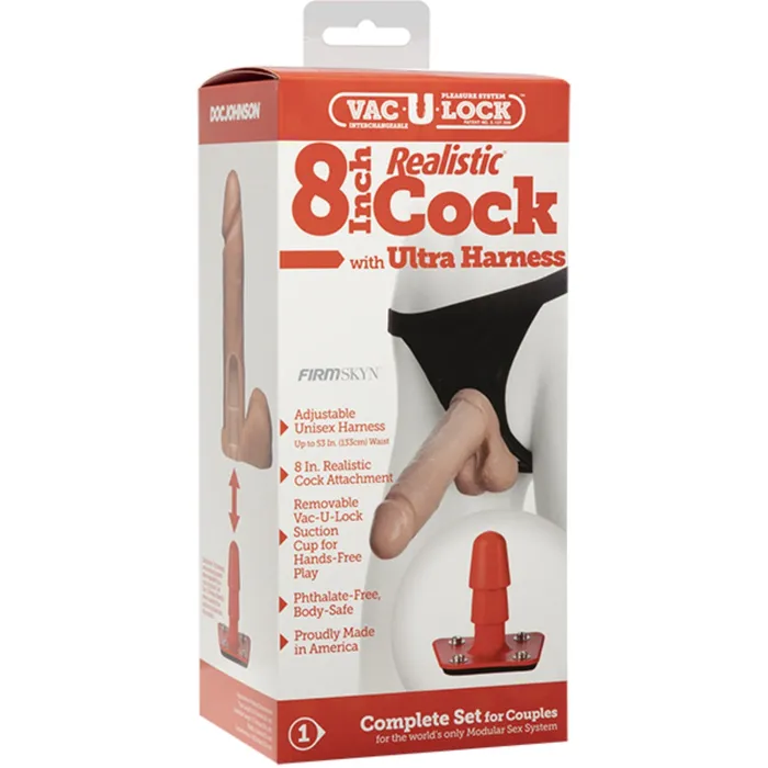 Female Sex Toys VacULock VacULock Realistic Dildo With Ultra Harness Pink 8 Inch