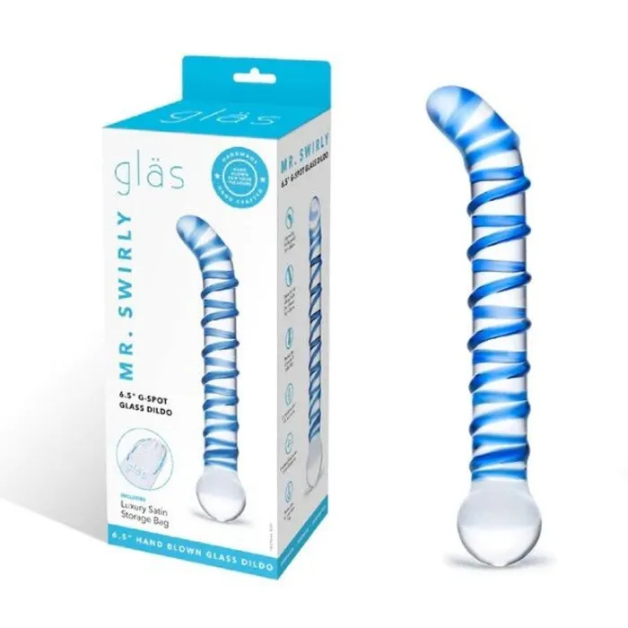 Glas Dildos Glas Mr Swirly GSpot Dildo Blue 65 Inch